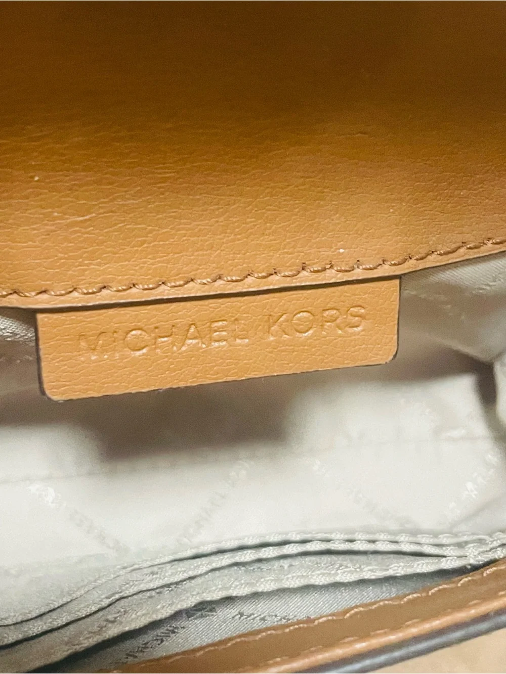 Michael Kors Kinsley Brown Leather Crossbody Chain Bag